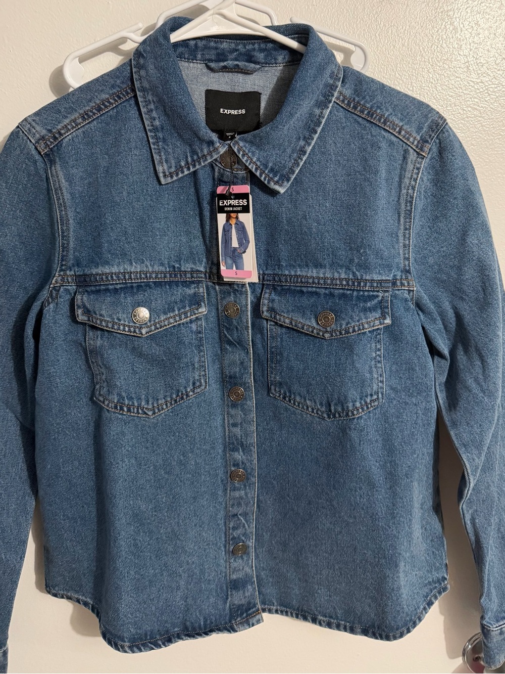 Express Classic Denim Button-Up Jacket in Medium Blue